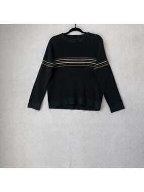 REI Cooperative Sweater Womens Large Green Stripe Waffle Knit Cotton Pullover